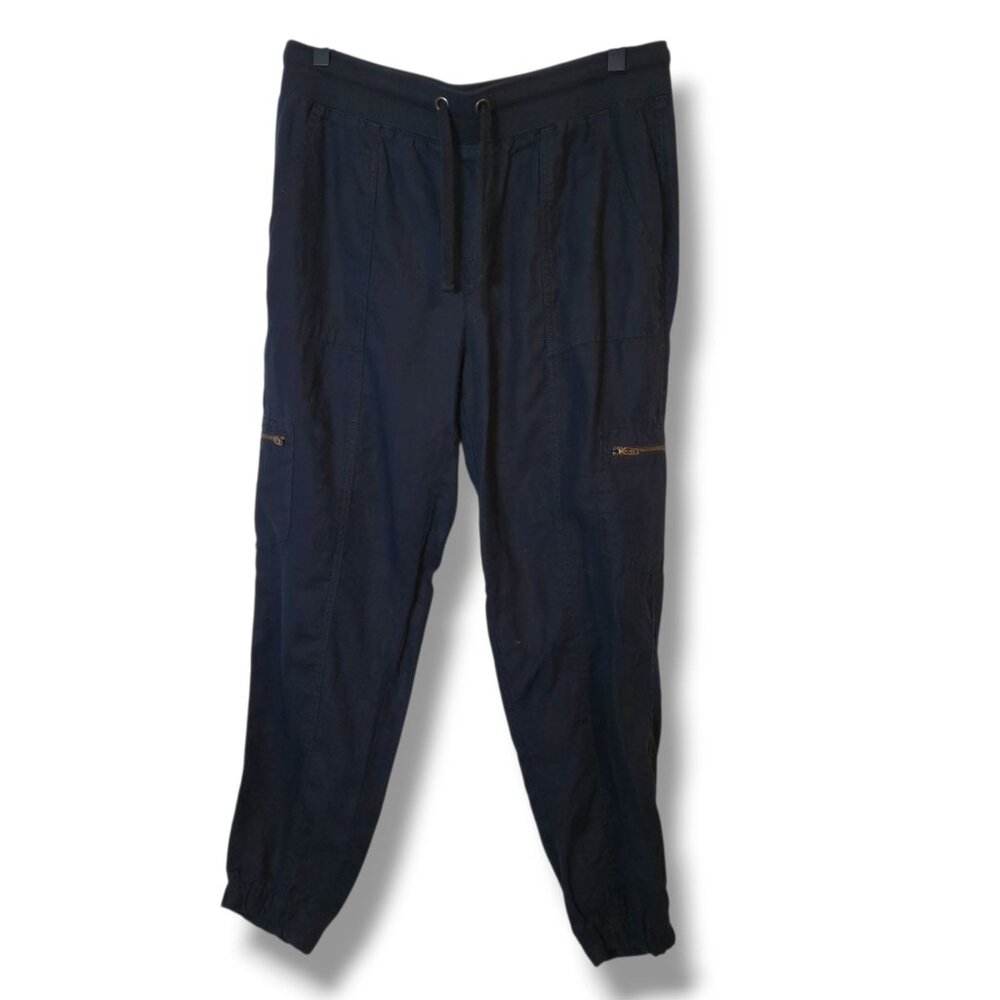 Athleta joggers womens 12 black 100% linen  Zipper pockets